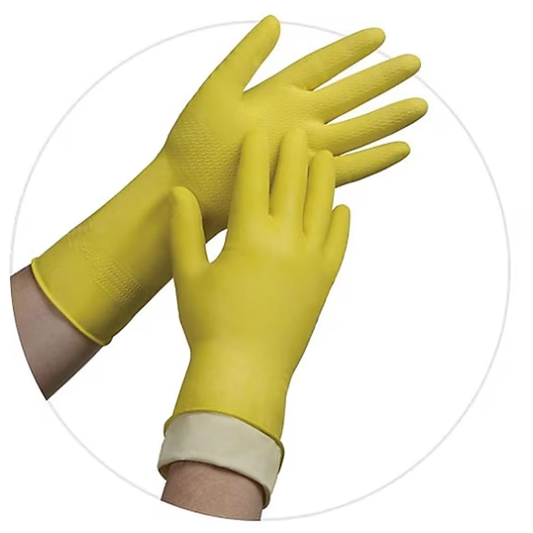 A1140, Latex Cleaning Gloves, Flock Lining, Yellow (12 pair pack)